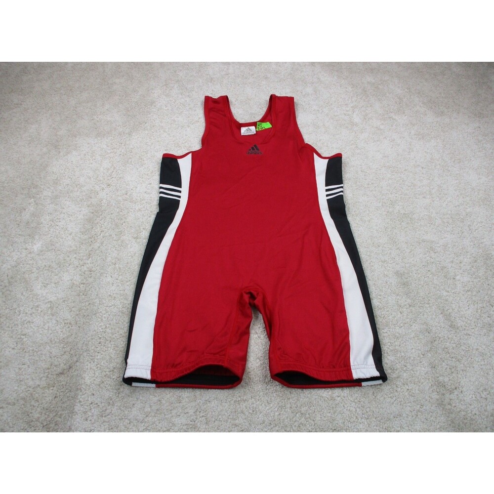 VINTAGE Adidas Wrestling Singlet Mens XL Red Black White 3 Stripes USA